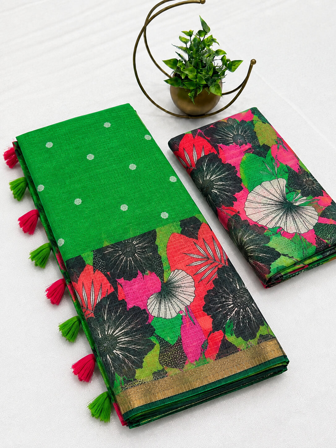 Premium Linen Cotton Saree with Chevron Border