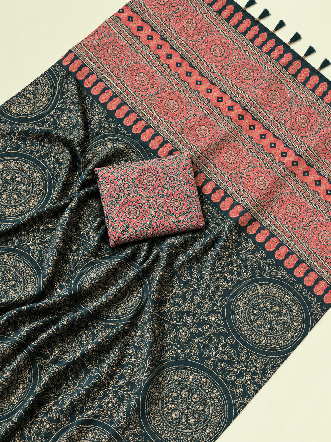 Premium Modal Silk Ajrak Print Saree